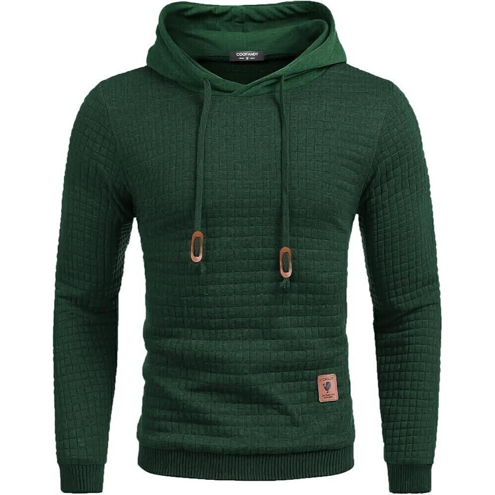 Coofandy Hoodie Men's Size Medium Quilted Pullover Waffle Knit Casual Sweatshirt